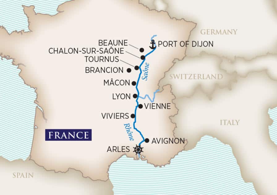 Essence of Burgundy Wine Cruise Itinerary Map